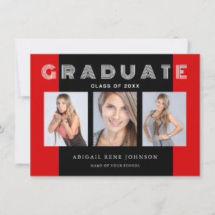 Anuncio Colaje de graduación de tres fotos rojo y negro