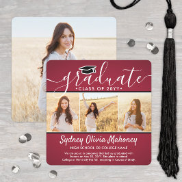 Anuncio Colaje de graduación moderno de 4 fotos rojo blanc