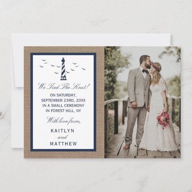 Anuncio Colección de Bodas Burlap del faro náutico (Anverso)