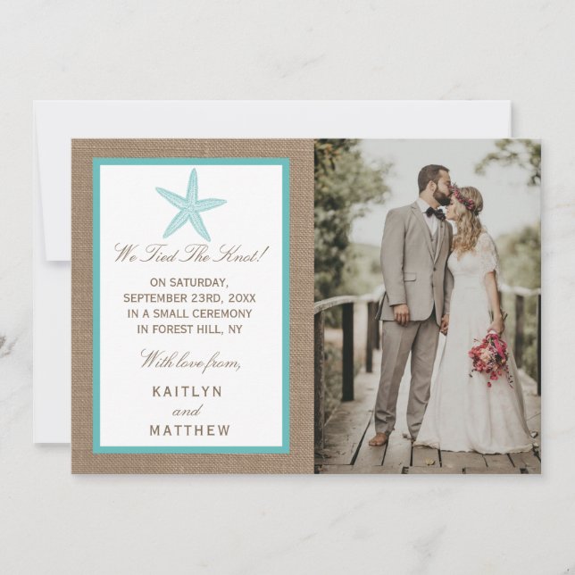 Anuncio Colección Turquoise Starfish Burlap Beach Wedding (Anverso)