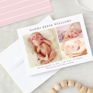 Anuncio Collage clásico Rosy Pink Baby Photo Birth
