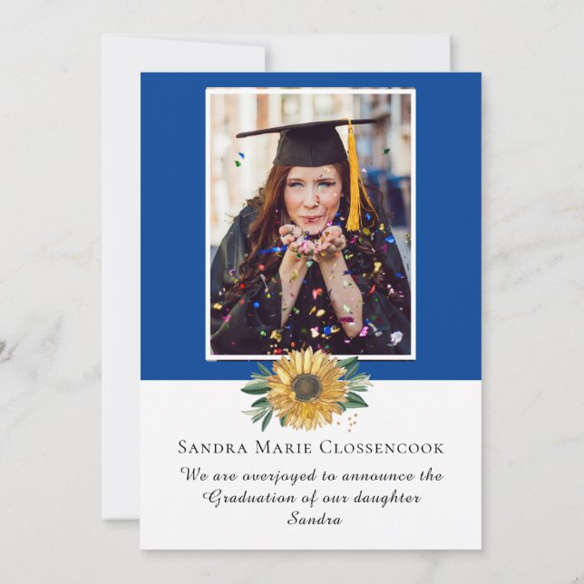 Anuncio Collage de fotos Blue Sunflower Yellow graduado An (Reverso)