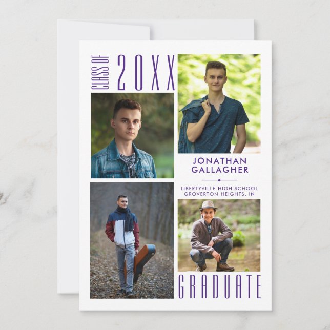 Anuncio Collage de Fotos Graduación Moderno 4 Morado (Anverso)