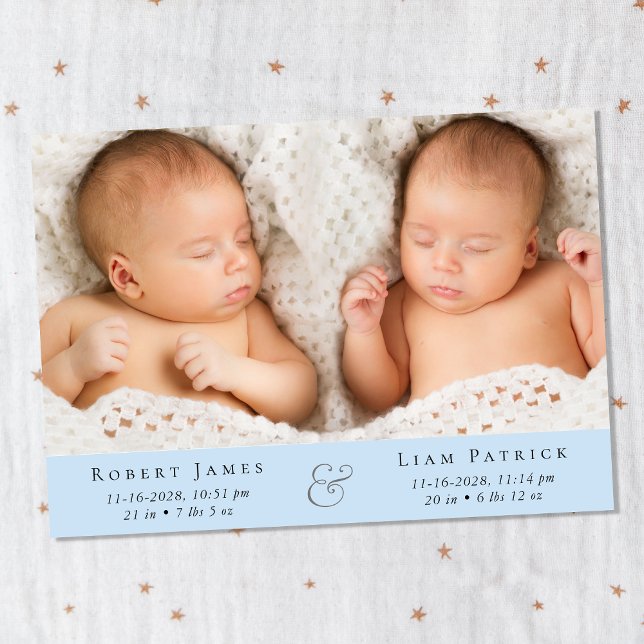 Anuncio Collage de fotos Mínimo para Bebés Gemelos (Announce the arrival of your precious twin boys in a way that is as beautiful and unique as they are)