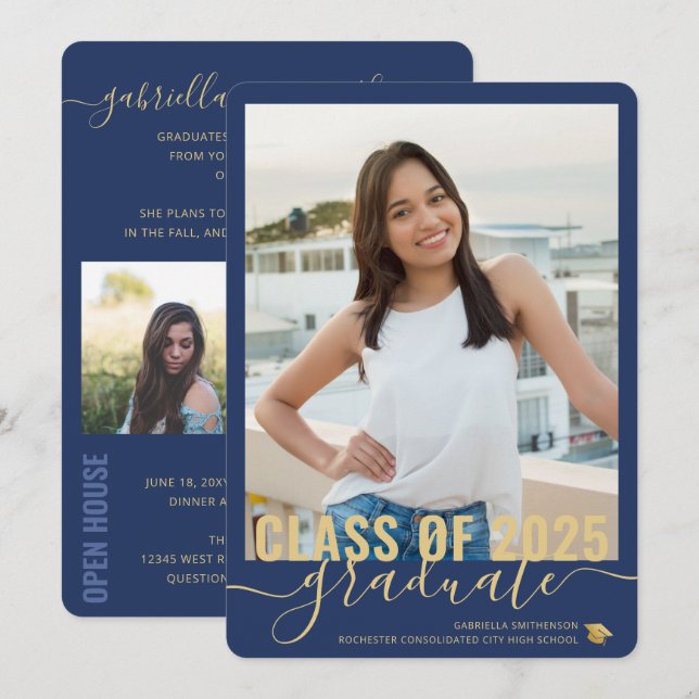 Anuncio Collage de fotos Moderno de Graduación Azul Casa A (Anverso / Reverso)