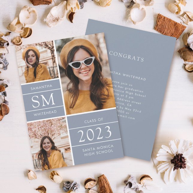 Anuncio Collage de fotos monograma moderno azul turbio (Subido por el creador)