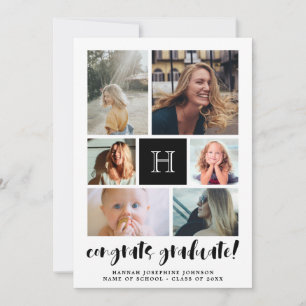 Anuncio Collage de fotos Monogramado Negro Felicita a los 