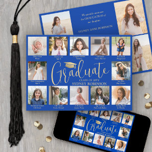 Anuncio Collage de fotos y leyendas graduación azul y dora