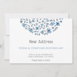 Anuncio Color de agua azul floral simple Nueva dirección e