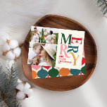 Anuncio Colorida foto de navidad vintage<br><div class="desc">Colorida tipografía gráfica vintage con alegre tarjeta de fotografía de navidad. Parte de una atrevida colección de vacaciones.</div>