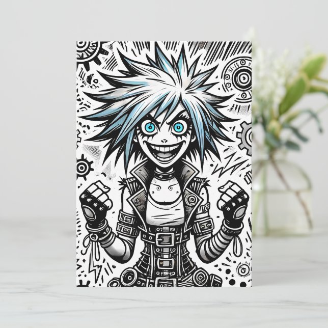 Anuncio cómic anime alegre arte original blu_eyes black_a (Anverso de pie)
