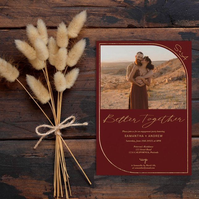 Anuncio Compromiso con fotos de burdeos rojo dorado (Subido por el creador)