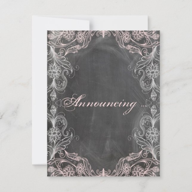 Anuncio Compromiso floral rosa antiguo de Chalkboard (Anverso)