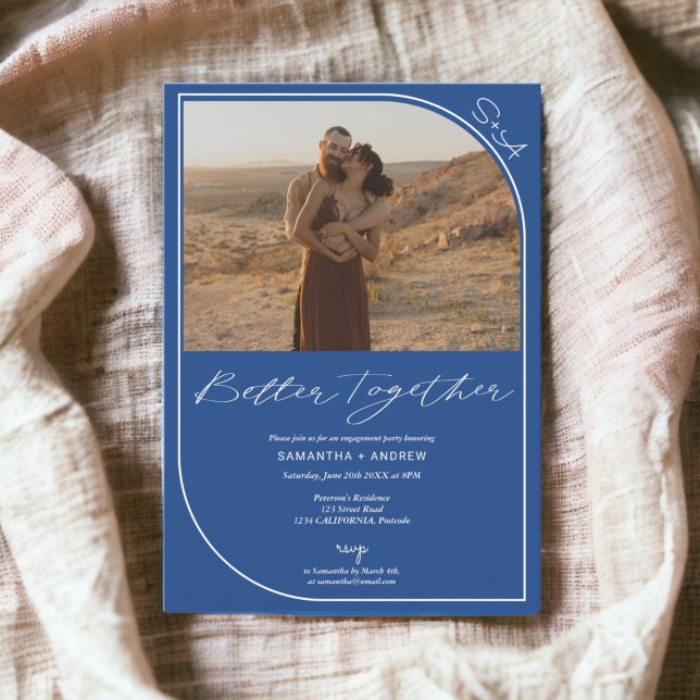 Anuncio Compromiso moderno con 2 fotos (Simple modern blue 2 photos engagement announcement)