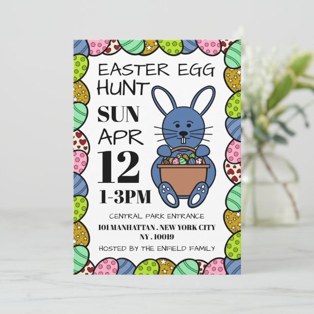 Anuncio Conejo de Pascua Azul, caza de huevos de Pascua (Anverso de pie)