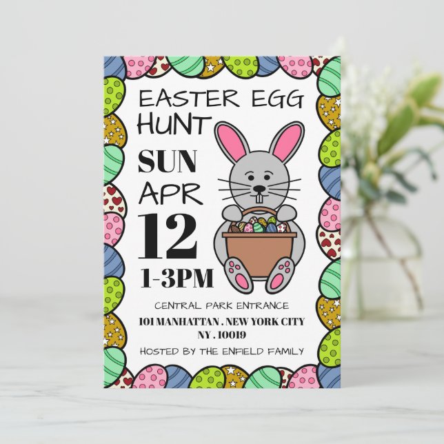Anuncio Conejo gris de Pascua, caza de huevos de pascua (Anverso de pie)