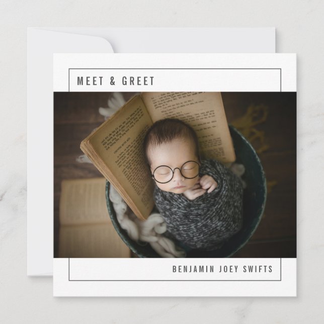 Anuncio Conoce y saluda a un bebé recién nacido moderno co (Anverso)