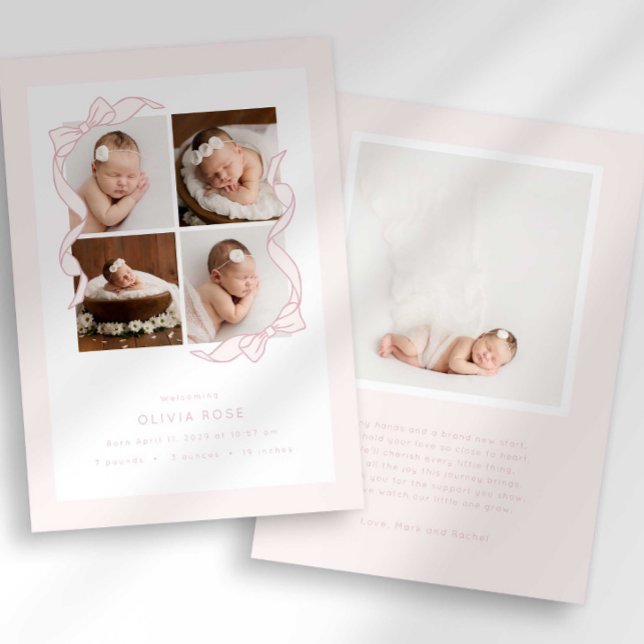 Anuncio Coquette Bow 4 Frame Photo Birth Announcement (Subido por el creador)