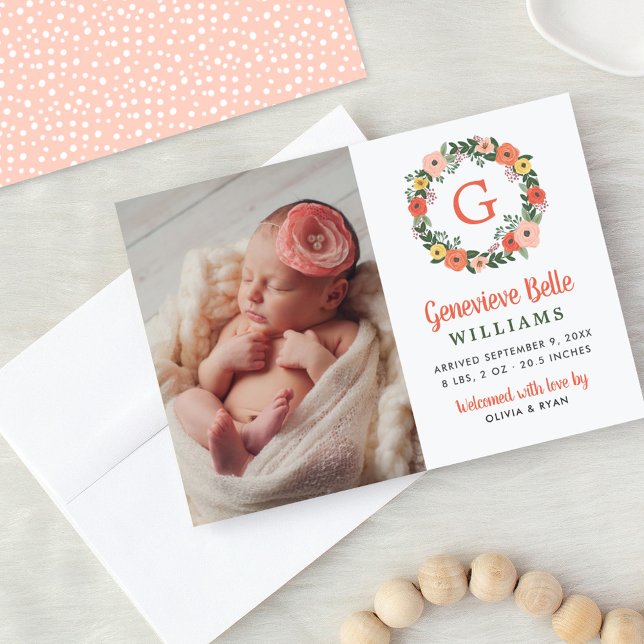 Anuncio Coral Floral Inicial Wreath Baby Foto Nacimiento (Subido por el creador)