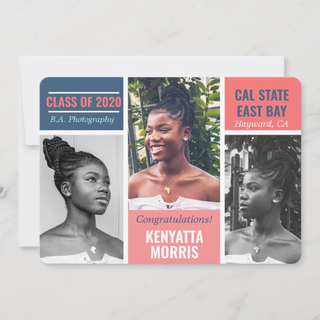 Anuncio Coral moderno de 3 fotos|Verde azulado|Graduación  (Anverso)