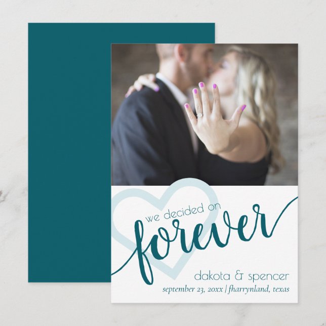 Anuncio Corazón Verde azulado simple | Foto de Elopement G (Anverso / Reverso)