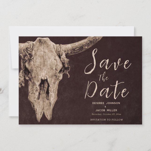 Anuncio Country Brown Rodeo Bull Skull Ahorra La Fecha (Anverso)
