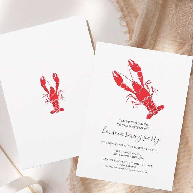 Anuncio Crawfish Moderno Fiesta de Calentamiento de Hogare (Housewarming Party Lobster Boil Invitation)