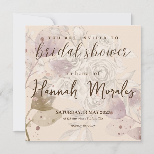Anuncio Cream Brown Floral Elegant Bridal Shower (Anverso)