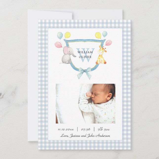 Anuncio Crest monogramado con animal de acuarela de nacimi (Anverso)