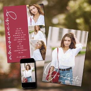 Anuncio Crimson de graduación de 4 Collages de fotos