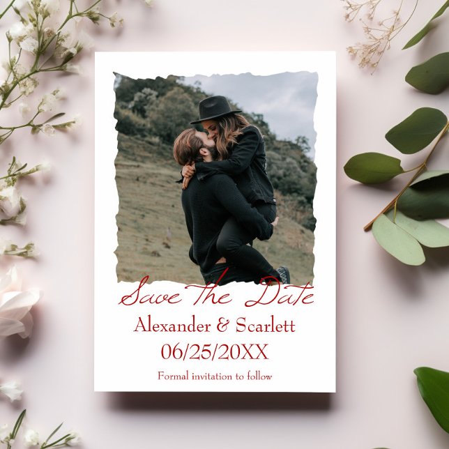Anuncio Crimson Jagged Frame Photo Guardar La Fecha (Crimson Jagged Frame Photo Save the Date)