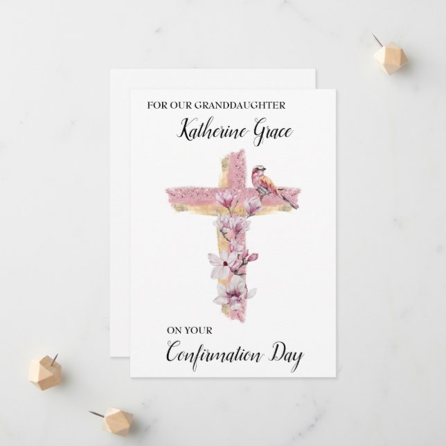 Anuncio Cruz cristiana con magnolias rosas personalizadas (Anverso/Reverso In Situ)
