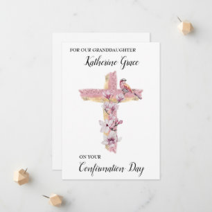 Anuncio Cruz cristiana con magnolias rosas personalizadas