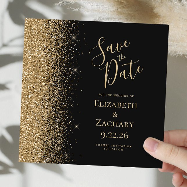 Anuncio Cuadrado Glitter Oro Negro Save the Date (Subido por el creador)