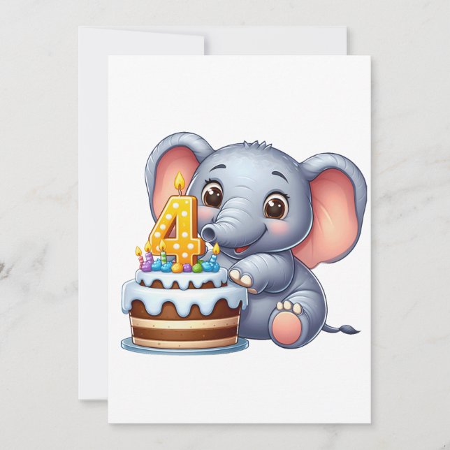 Anuncio Cumpleaños 4 de elefante lindo (Anverso)