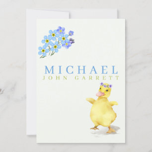 Anuncio Cumpleaños de niño foto de pato azul floral pastel