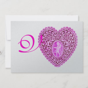 Anuncio CUPID LACE HEART MONOGRAM, plata de fucsia roja