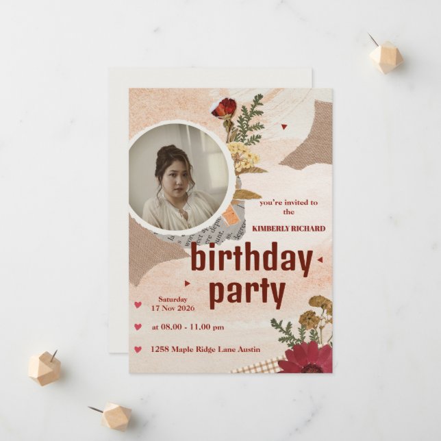 Anuncio Cute Aesthetic Birthday Invitation Card (Anverso/Reverso In Situ)