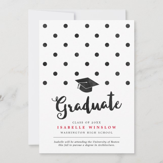 Anuncio Cute Black Polka Dots Graduation Cap (Anverso)
