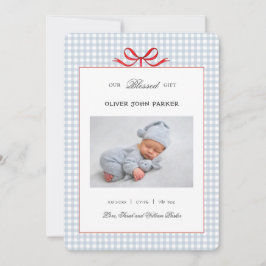 Anuncio Cute Blue gingham bebé Holiday Birth