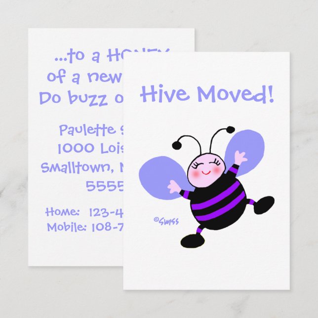 Anuncio Cute Cartoon Bee Woman Moving Announcement (Anverso / Reverso)
