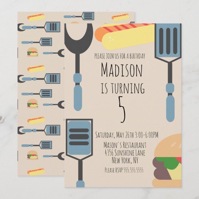Anuncio Cute Cookout Birday Party Hamburger Hotdog (Anverso / Reverso)