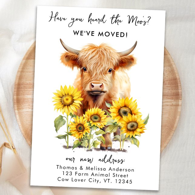 Anuncio Cute Highland Cow Sunflowers Nueva dirección en mo (Subido por el creador)