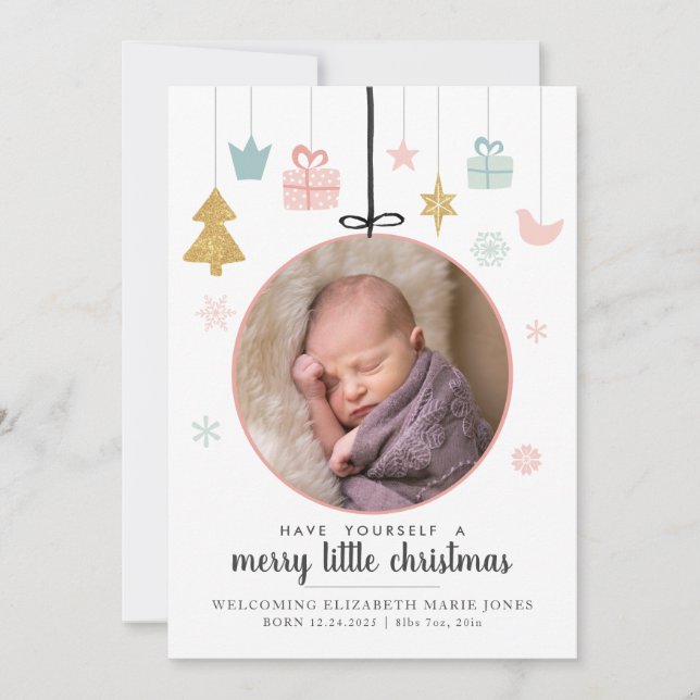 Anuncio Cute Merry Little Christmas Ornament Photo Birth (Anverso)