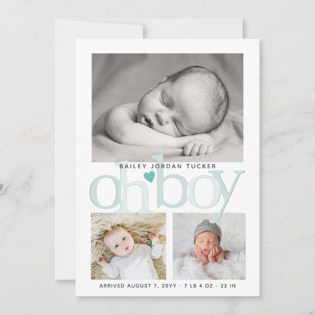 Anuncio Cute Oh Boy Verde azulado Blue Heart Collage Photo (Anverso)