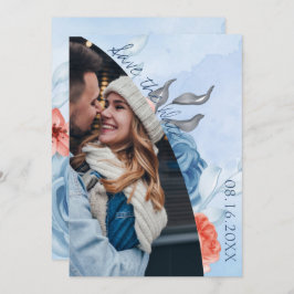 Anuncio Cute Peach Blue Floral Photo Wedding Guardar La Fe