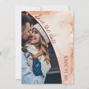 Anuncio Cute Peach Gold Marble Photo Wedding Guardar La Fe