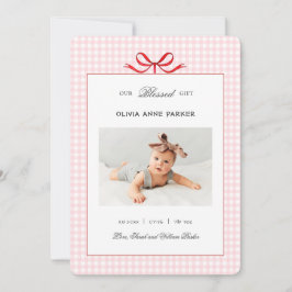 Anuncio Cute Pink gingham baby Girl Holiday Birth