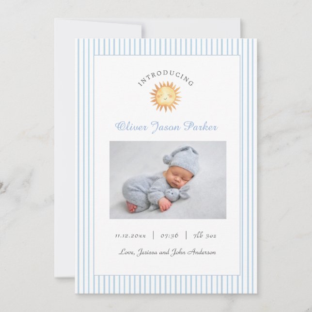 Anuncio Cute Sun Blue Baby foto Nacimiento (Anverso)