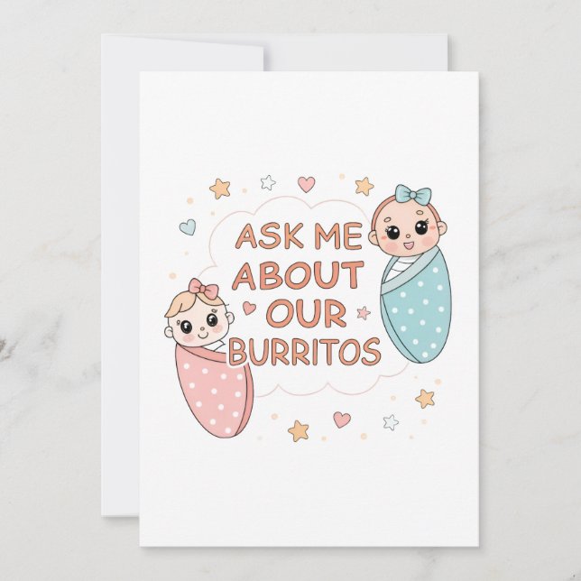 Anuncio Cute Twin Baby Burrito Announcement Illustration (Anverso)